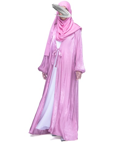 Shimmer 2 Layered Abaya -Bubblegum