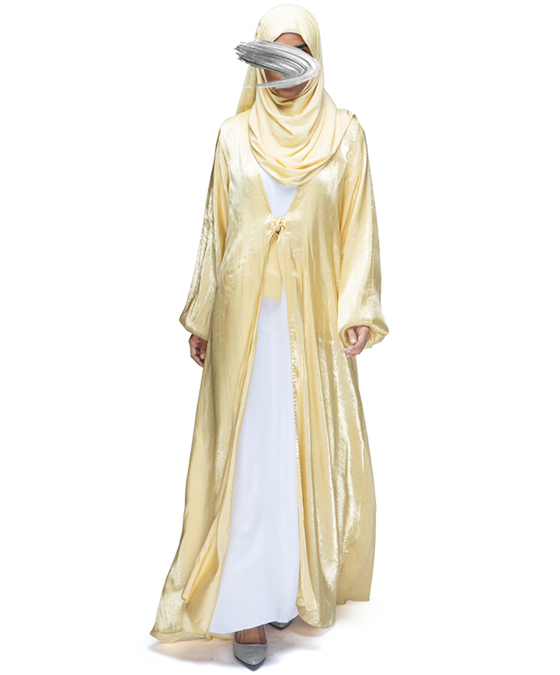 Shimmer 2 Layered Abaya-Lemon