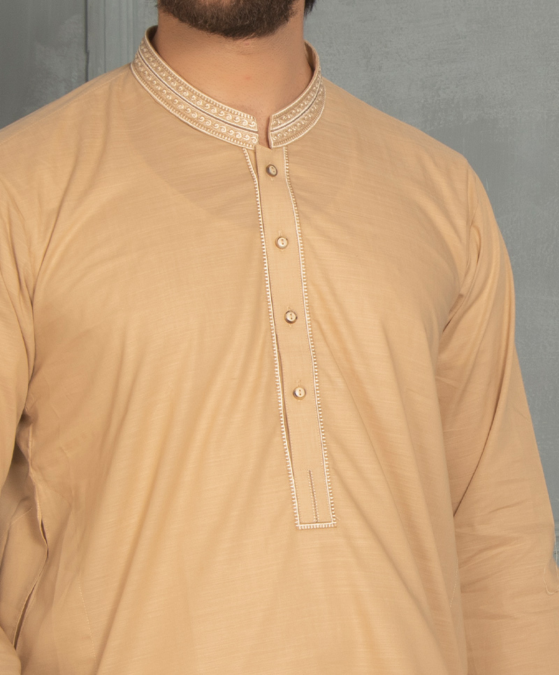 Men Embroidery Kurta - Bronze