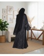 Satin-Dori 3 Pc Set Abaya - Black