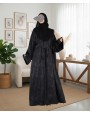 Satin-Dori 3 Pc Set Abaya - Black
