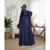 Satin-Dori 3 Pc Set Abaya - Navy