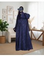 Satin-Dori 3 Pc Set Abaya - Navy