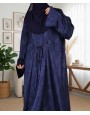 Satin-Dori 3 Pc Set Abaya - Navy