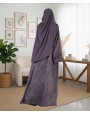 Satin-Dori 3 Pc Set Abaya - Slate Grey