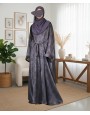 Satin-Dori 3 Pc Set Abaya - Slate Grey