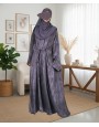 Satin-Dori 3 Pc Set Abaya - Slate Grey