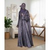 Satin-Dori 3 Pc Set Abaya - Slate Grey