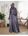 Satin-Dori 3 Pc Set Abaya - Slate Grey
