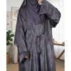 Satin-Dori 3 Pc Set Abaya - Slate Grey