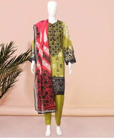 Lime Ethnic 3Pc Stitched Suit