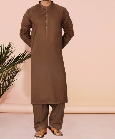 Men Kameez Shalwar Plain Brown