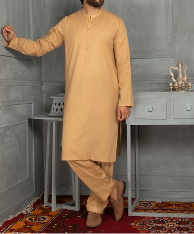 Men Kameez Shalwar Plain Khaki