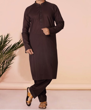 Men Kameez Shalwar Plain Chocolate