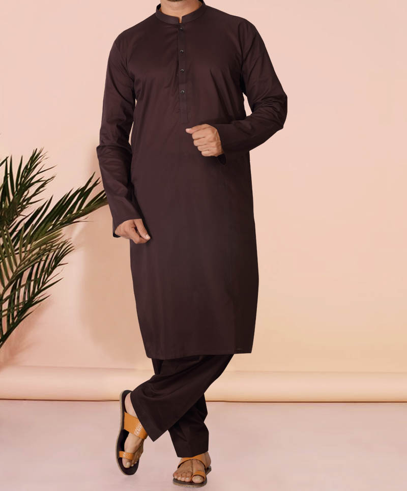 Men Kameez Shalwar Plain Chocolate