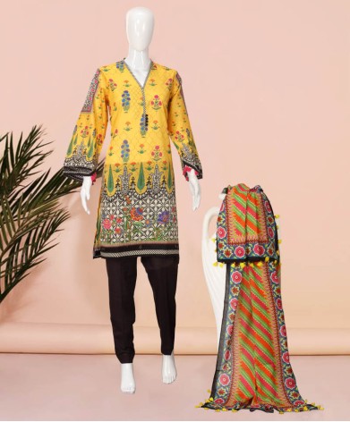 Bright Yellow 3 Pc Stitched Suit