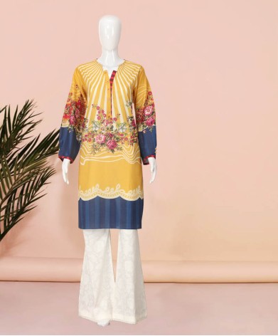 Yellow Lines Lawn Printed 1Pc Stitch Kurti