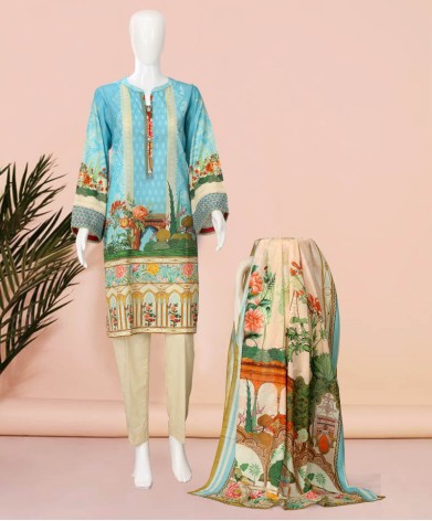 Iceblue Mughal 3Pc Stitched Suit