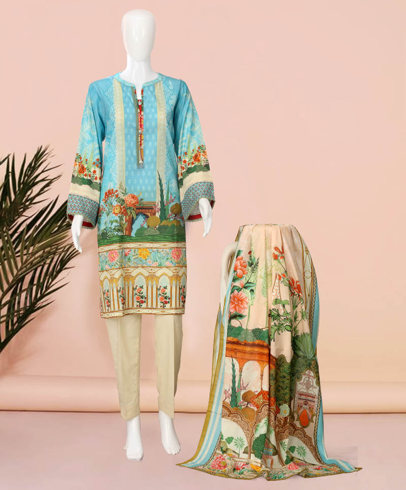 Iceblue Mughal 3Pc Stitched Suit