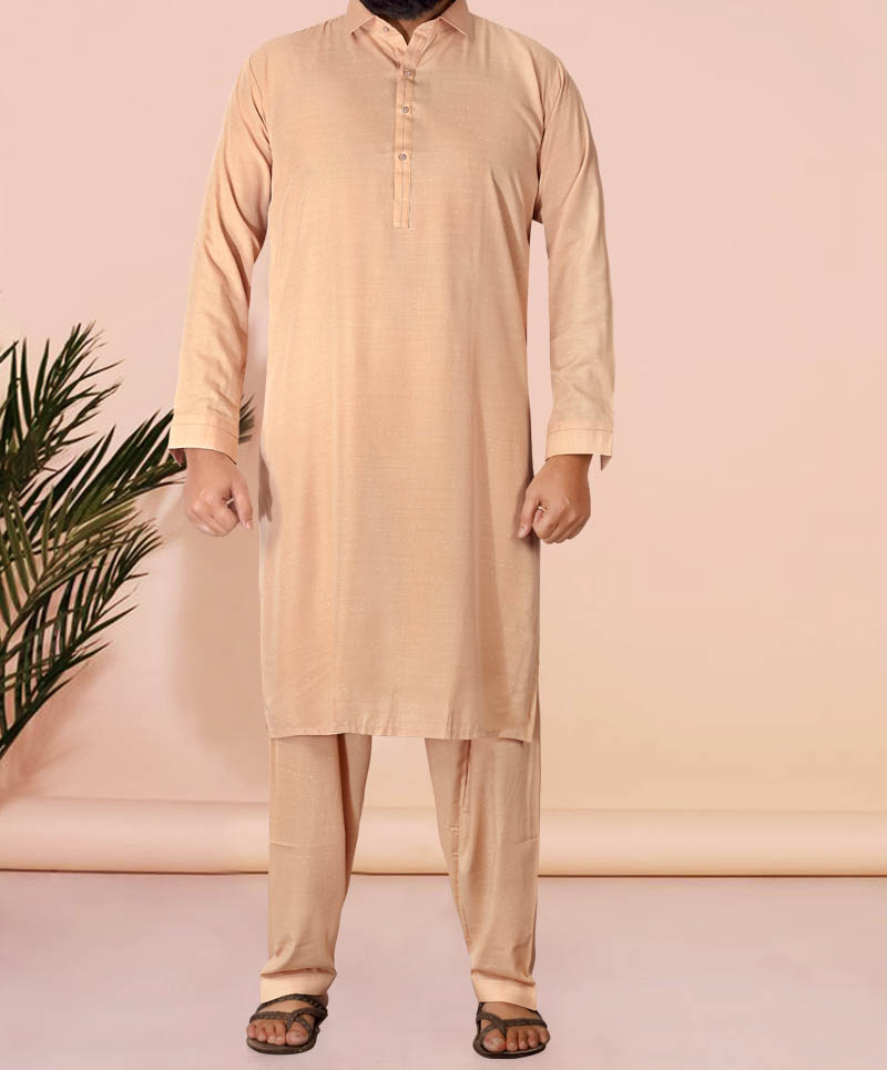 Men Kameez Shalwar Plain Peach