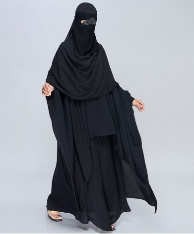 Butterfly 3 Piece Abaya-Black