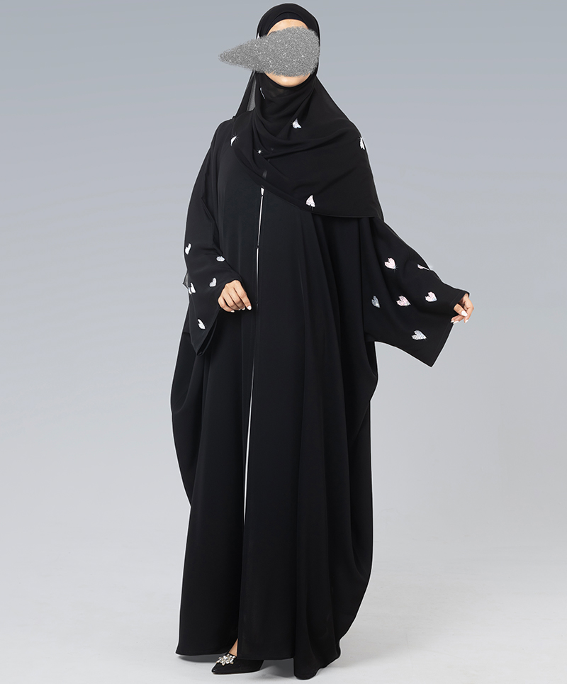 Heart 4 Pc Set Abaya - Silver