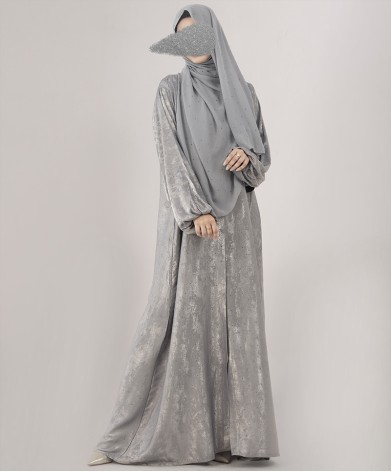 Tara Sitara 2 Pc Set Abaya - Silver Gray