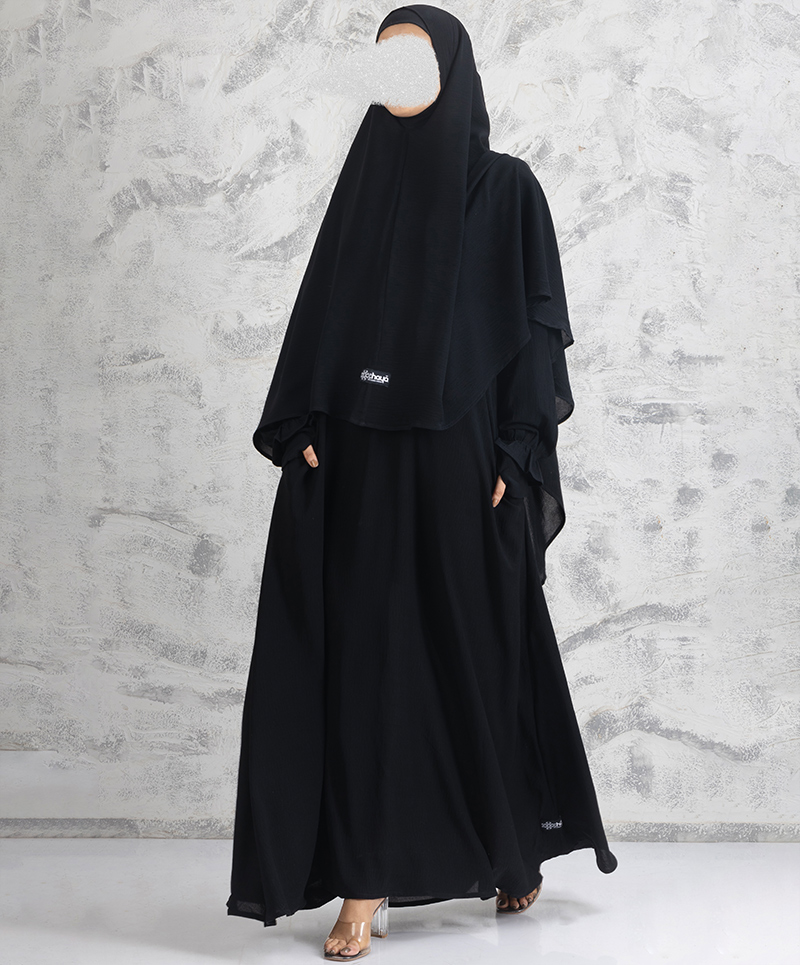 Rawda 2 Piece Set Abaya-Black