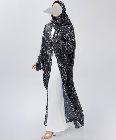 Marble 4 Pc Set Abaya - Black White