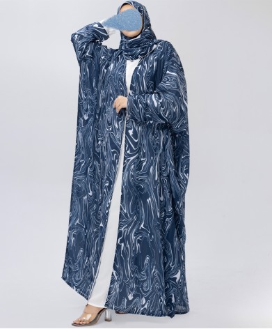 Marble 4 Pc Set Abaya - Deep Sea