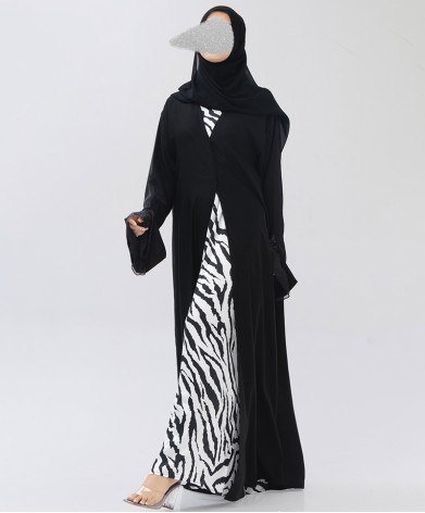 Strip 4 Pc Set Abaya - Black