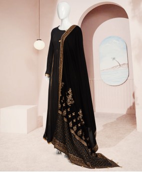 Mahrani Velvet Shawl 2Pc Stitched Suit- Black