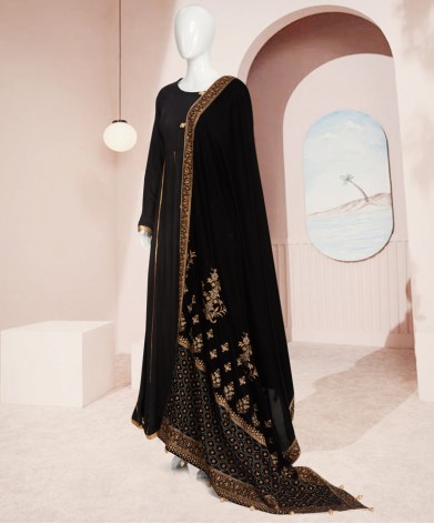 Mahrani Velvet Shawl 2Pc Stitched Suit- Black