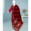 Qarmeezi Velvet 3Pc Stitched Suit- Maroon