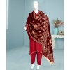 Qarmeezi Velvet 3Pc Stitched Suit- Maroon