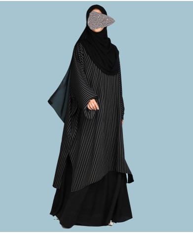 Mono Strip Abaya - Black