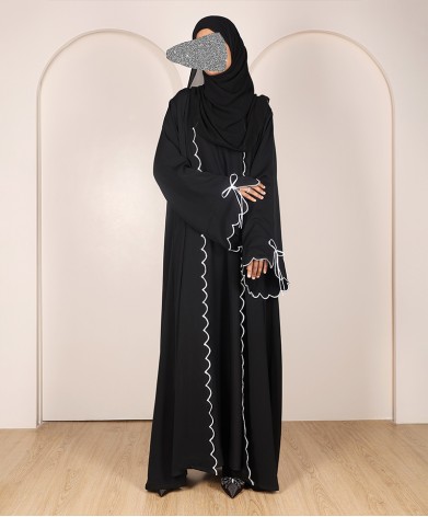 Scallop 4 Pc Set Abaya - Black
