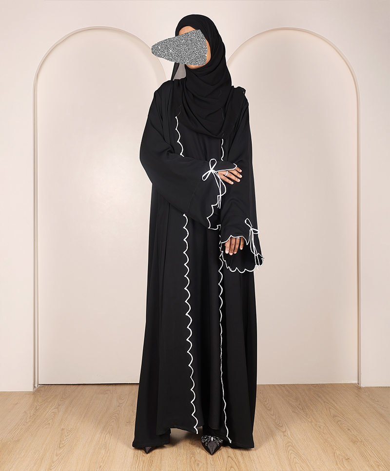 Scallop 4 Pc Set Abaya - Black