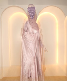 Metallic 3 Pc Set Abaya - Rose