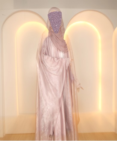 Metallic 3 Pc Set Abaya - Rose