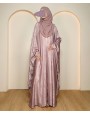 Metallic 3 Pc Set Abaya - Rose