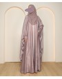Metallic 3 Pc Set Abaya - Rose