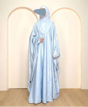 Metallic 3 Pc Set Abaya - Sky