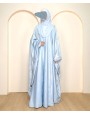 Metallic 3 Pc Set Abaya - Sky