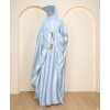 Metallic 3 Pc Set Abaya - Sky