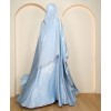 Metallic 3 Pc Set Abaya - Sky