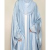 Metallic 3 Pc Set Abaya - Sky