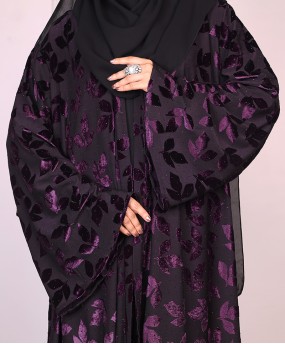 Velvety Leaf Abaya - Purple