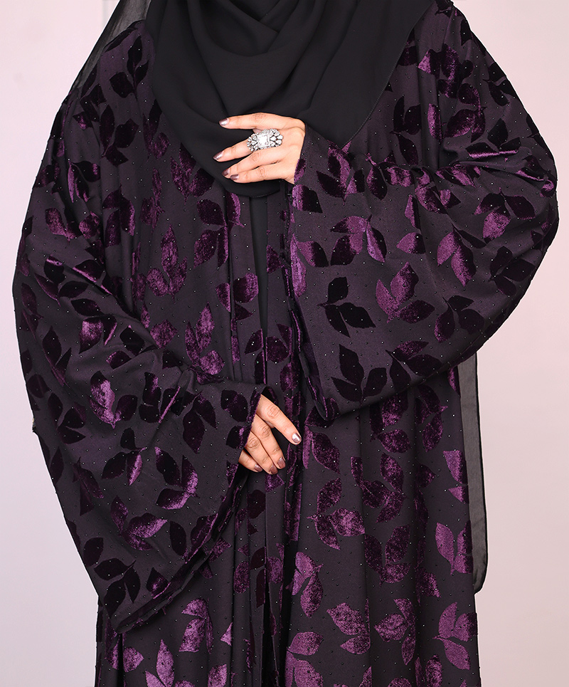 Velvety Leaf Abaya - Purple