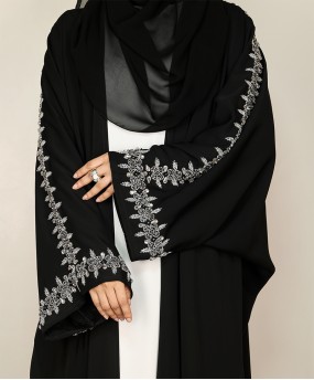 Abaya 4 Pc Set - Silver Embroidery  